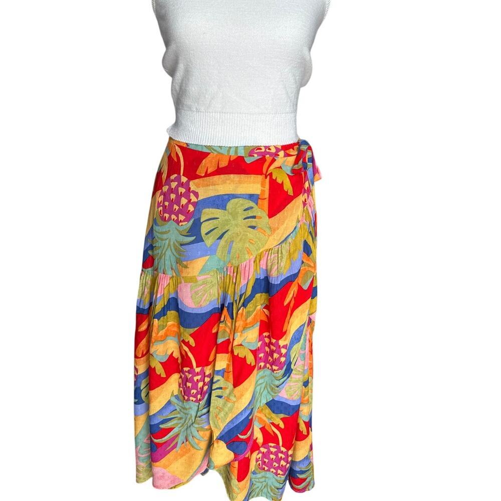 Christian Siriano Tropical Print Maxi Skirt Wrap Tie Colorful Boho Resort Medium